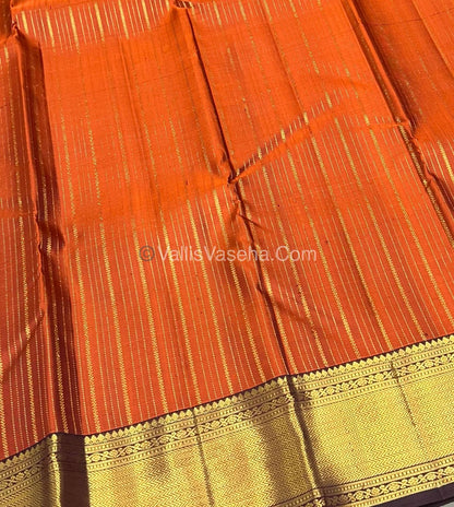 Pure Kanchipuram Silk Saree - Rust Orange & Wine Brown shade - VVPS021