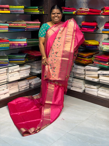 Semi Raw Silk - Paithani Design Weaving - Pink Shade - VVRS005