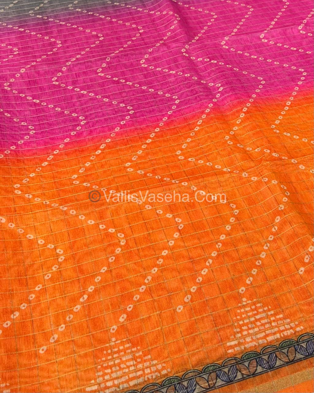 Semi Chanderi Saree - Fusion Of Bandhini & Madhubani- VVSCS002