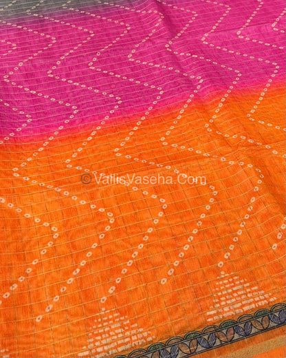 Semi Chanderi Saree - Fusion Of Bandhini & Madhubani- VVSCS002