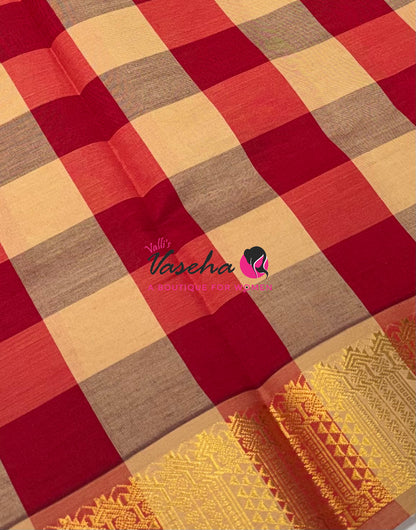 Semi Silk Cotton Saree |  Pazhum Pazhamum Checks Design |VVSSC018
