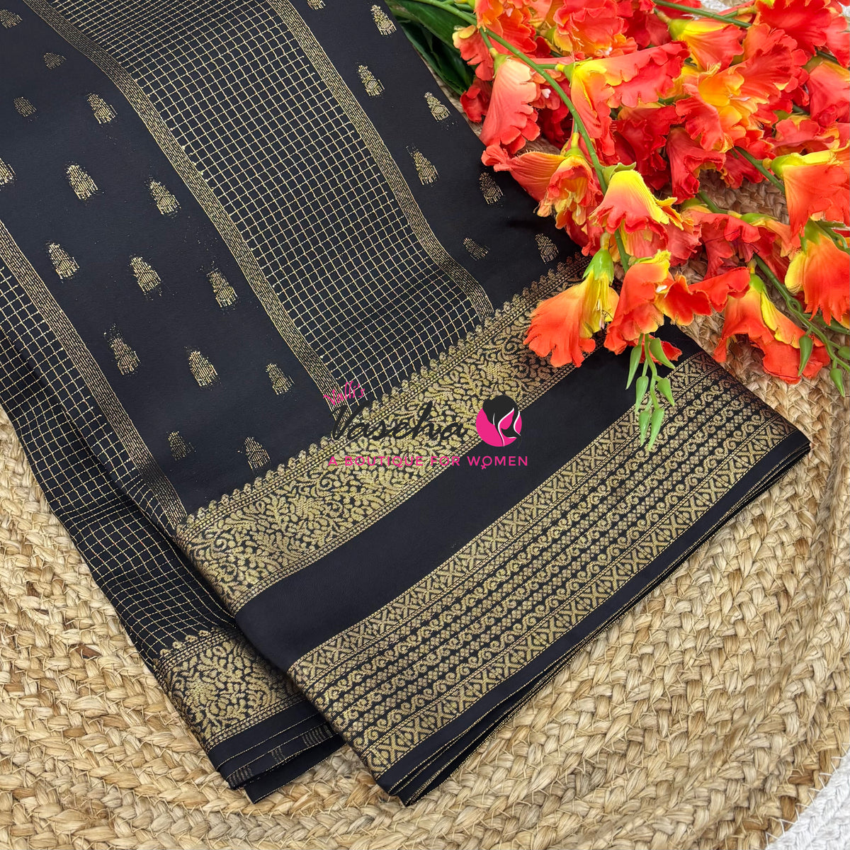 Semi Mysore Crepe Silk  - Black Shade - VVSMC004