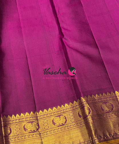 Pure Kanchipuram Silk Saree - Green & Purplish Pink Shade  - VVPS022