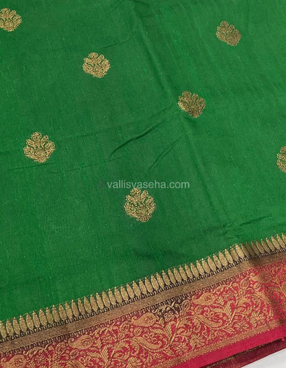 Bamboo Silk Saree - Dark Green With Red Shade - VVBSS001