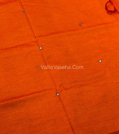 Poly Silk Mixed Cotton - Mirror Work Embroidery - Orange with Grey  - VVPCM001