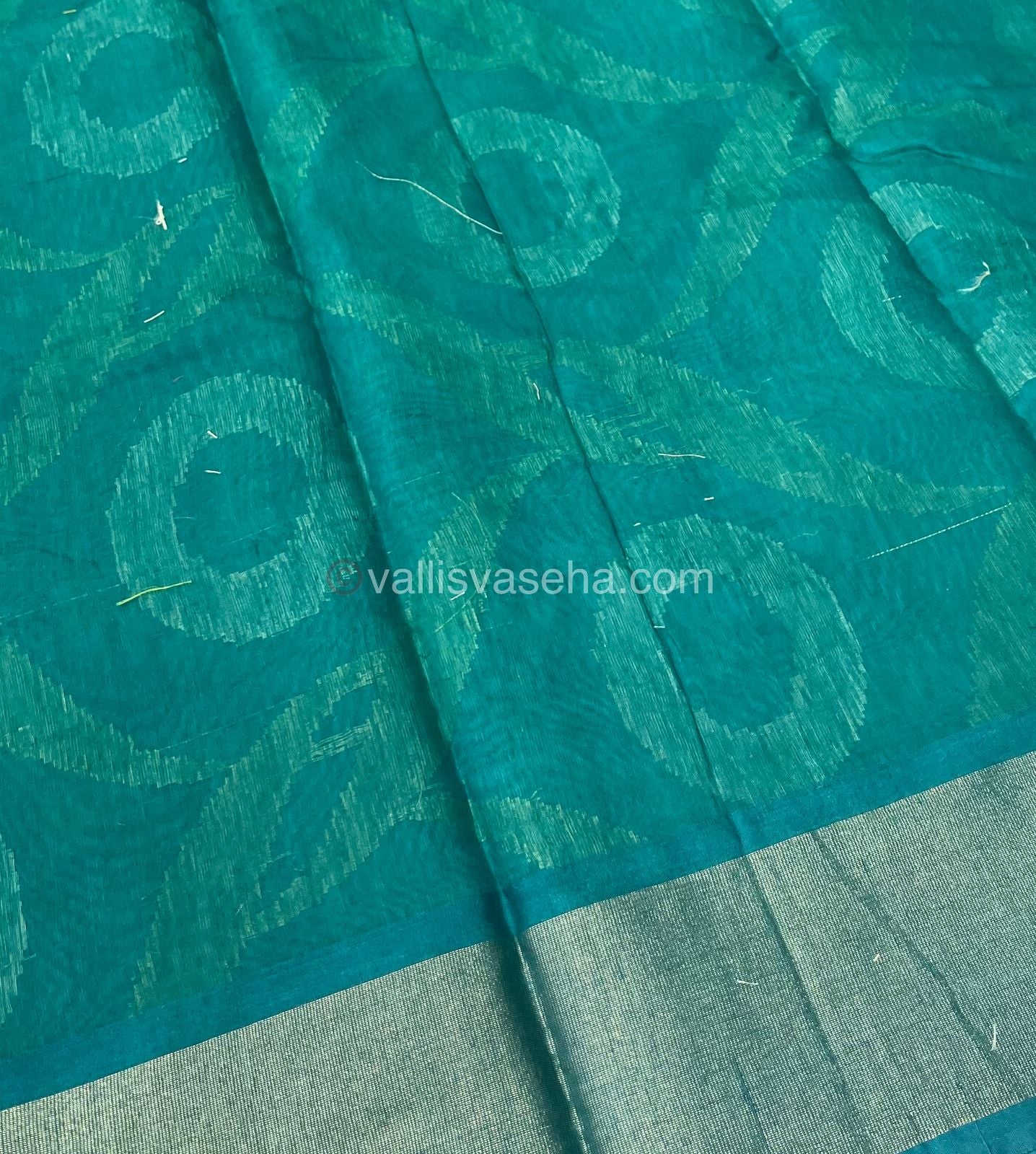 Banarasi Pochampally Weaving Semi Soft Cotton Saree - Blue with Ramar Green - VVBPS001