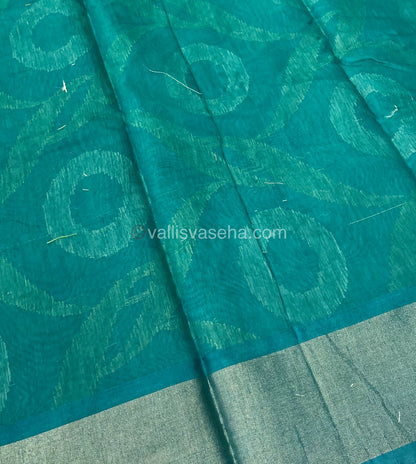 Banarasi Pochampally Weaving Semi Soft Cotton Saree - Blue with Ramar Green - VVBPS001