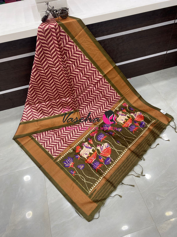 Art Tussar / Art Silk - Maroon & Green  Shade - VVATS006