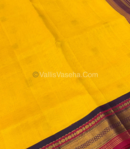 Pure Korvai Silk Cotton Saree - Yellow  with Purple - VVKSC004
