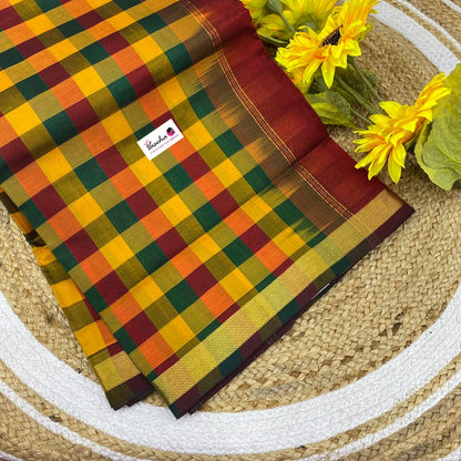 Pure Silk Cotton Saree - Pazhum Pazhamum Checks Design - VVPPSC01