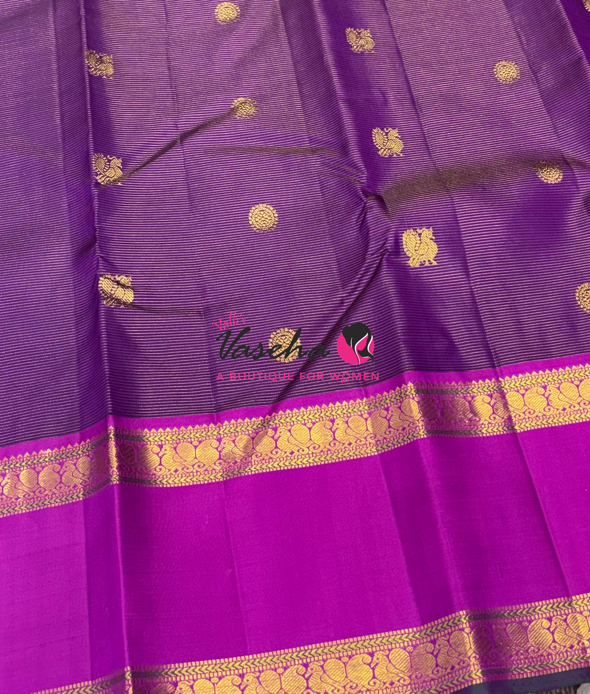 Pure Kanchipuram Silk Saree - Vairavoosi Design  - Purple & Purplish Pink Combo - VVPS014
