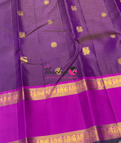 Pure Kanchipuram Silk Saree - Vairavoosi Design  - Purple & Purplish Pink Combo - VVPS014