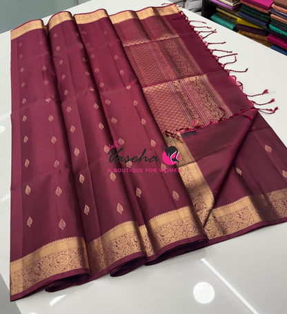 Pure Soft Silk Saree - Kanchi Border - Maroon Shade  -  VVPSS033