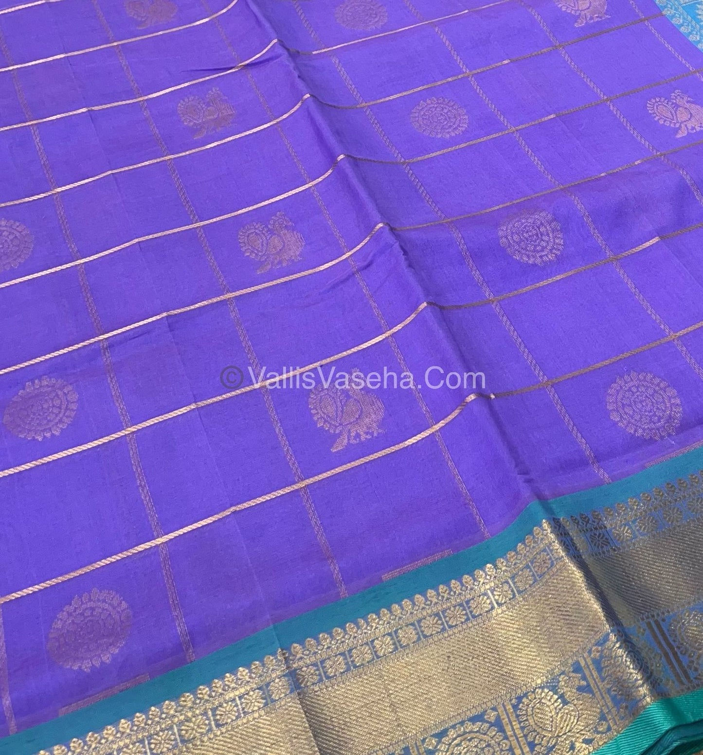 Pure Silk Cotton Saree - Mayil & Chakkaram Design - Lavender With Blue - VVMC001
