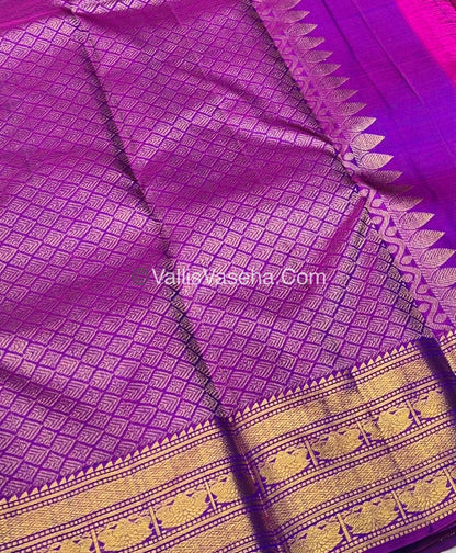 Pure Kanchipuram Silk Saree - Double Tone Peacock Bluish Green with Purplish Pink Shade - VVPS014