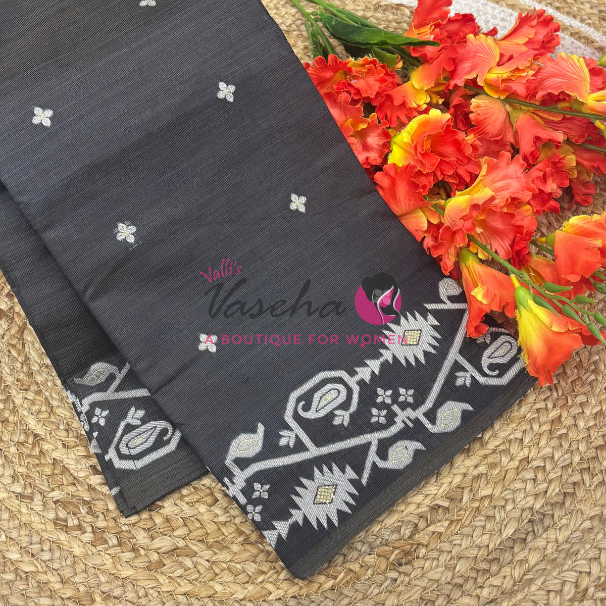 Semi Gicha Tussar Silk - Black Shade - VVGTS002