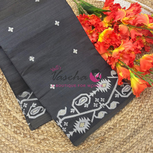 Semi Gicha Tussar Silk - Black Shade - VVGTS002