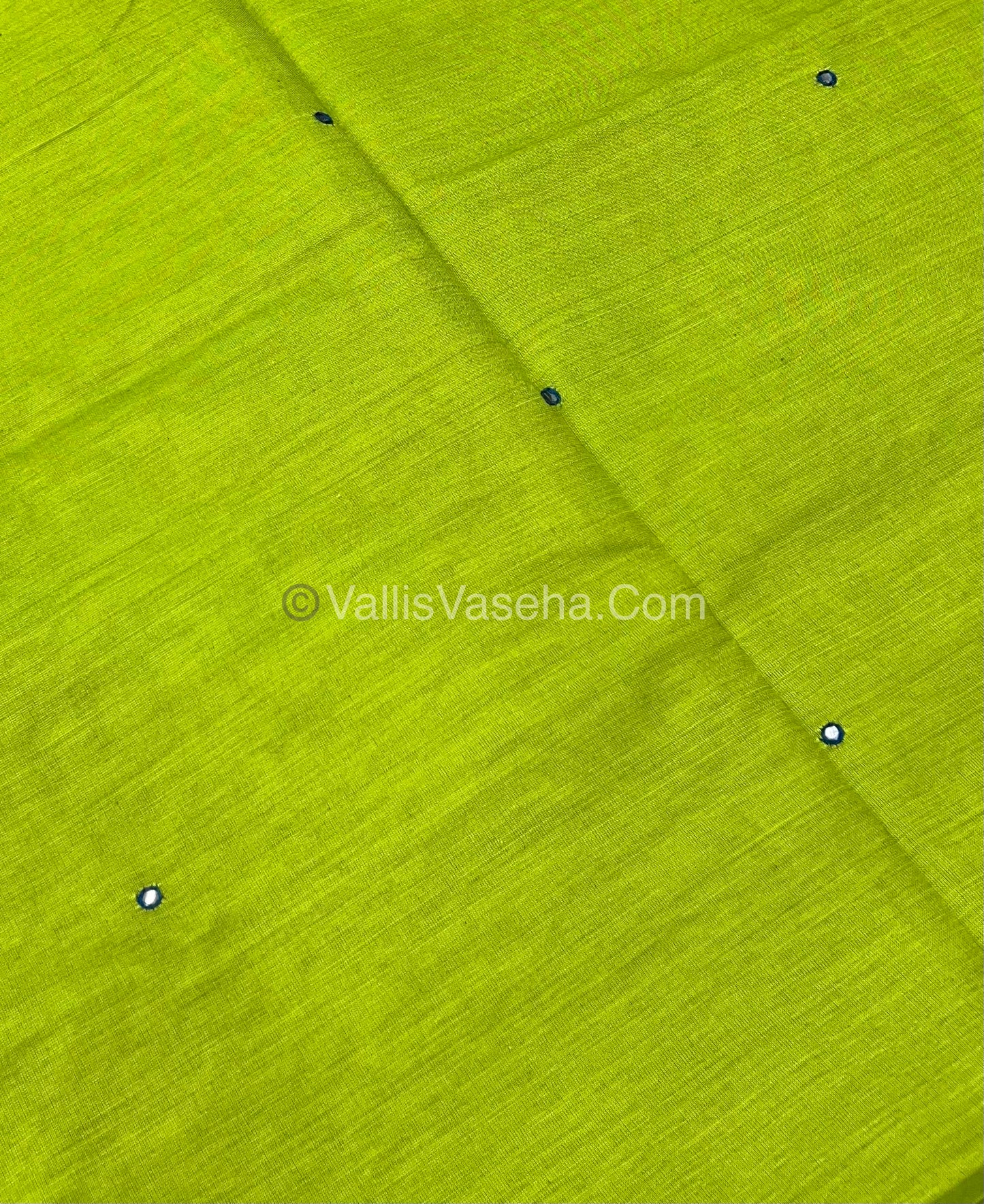 South Mixed Cotton - Mirror Work Embroidery - Lemon Green With Blue - VVPCM002