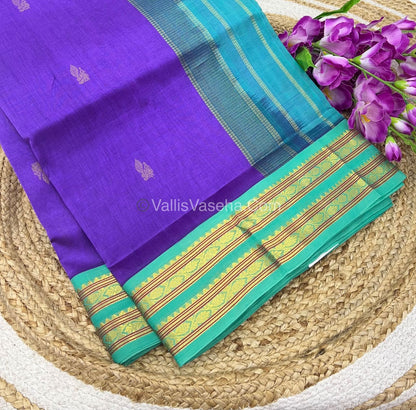 Pure Korvai Silk Cotton - Lavender with Turquoise Blue - VVKSC025