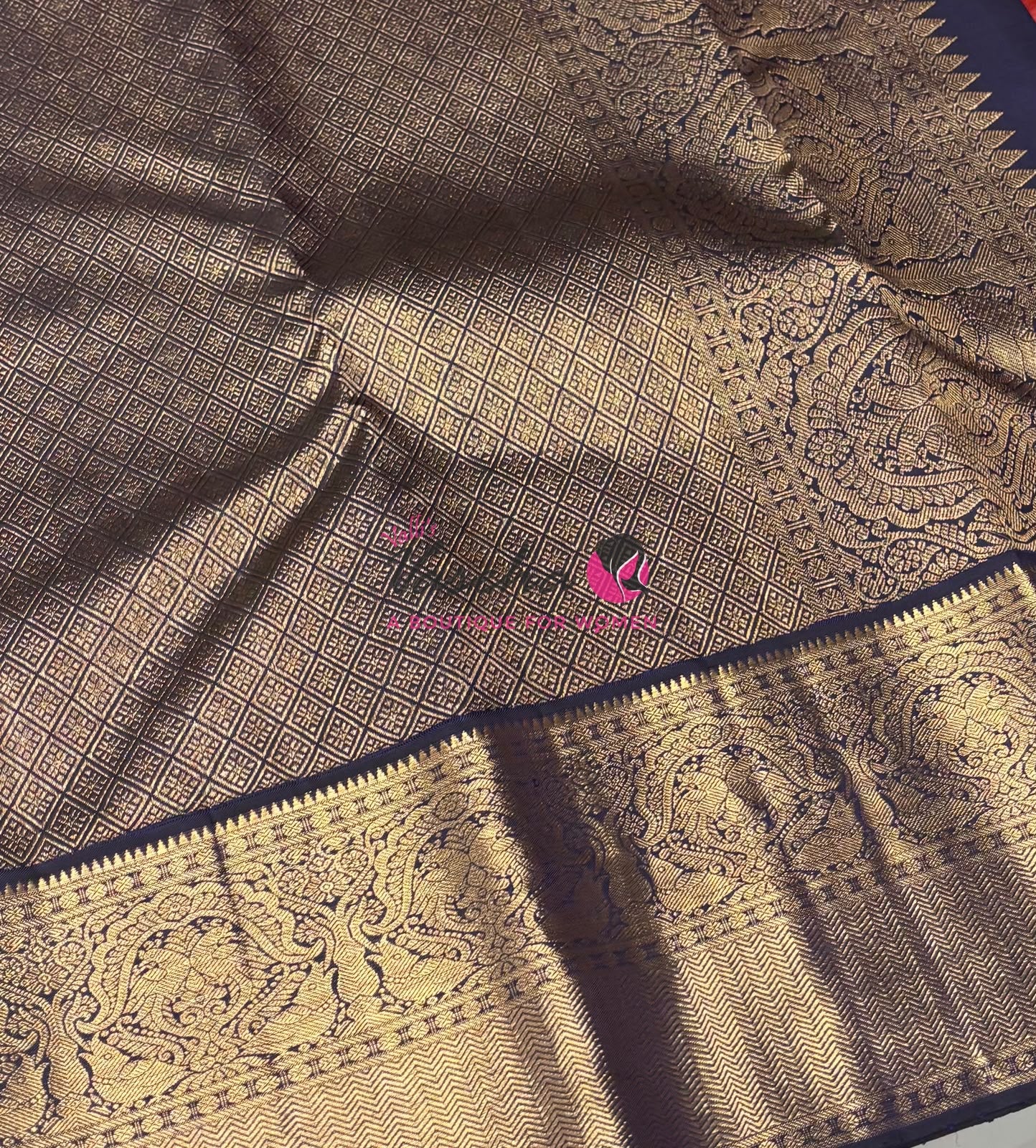 Pure Vintage Korvai Kanchipuram Silk Saree - Rust Pink & Navy Blue Combo - VVPS044