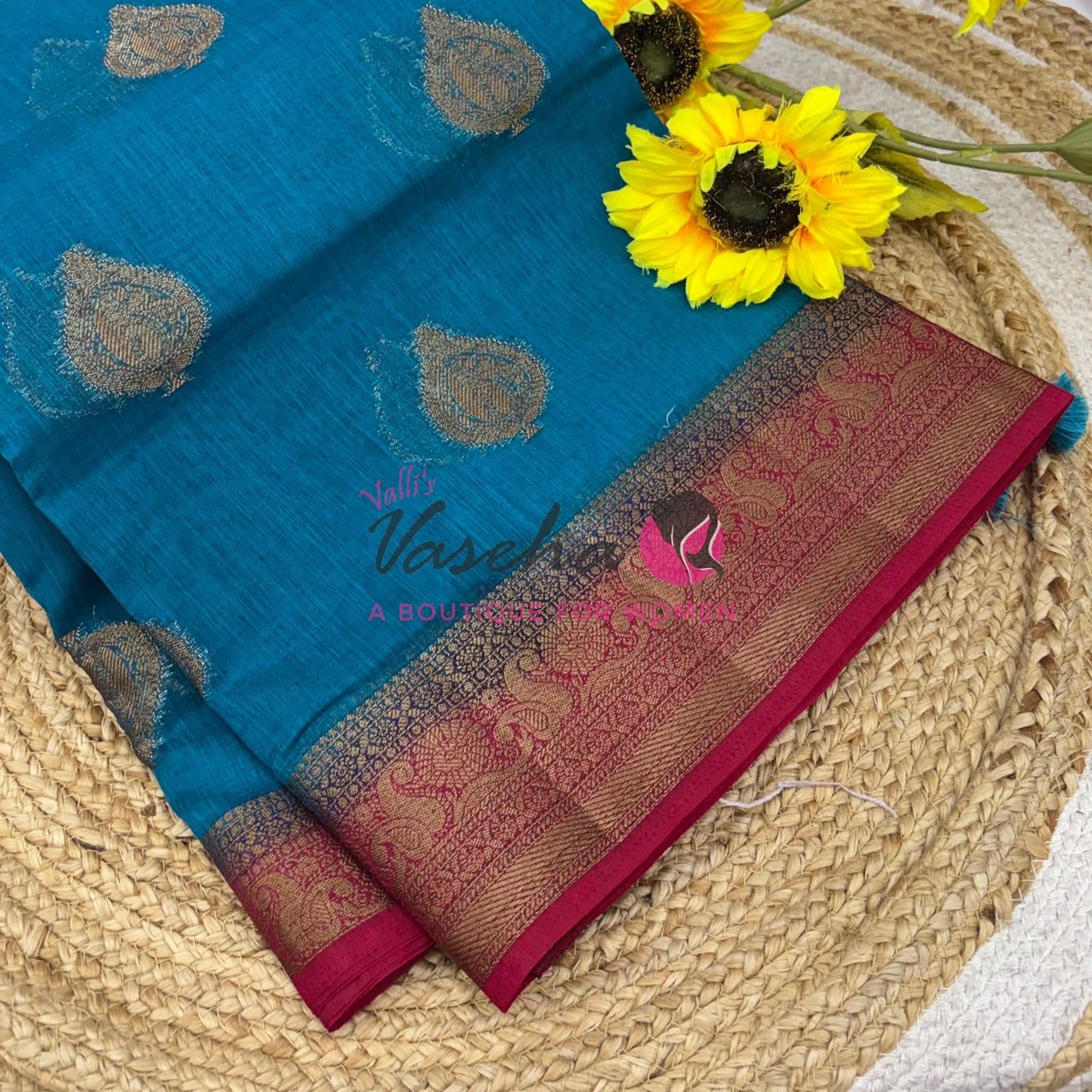 Bamboo Silk Saree- Ramar Blue with Pink Shade - VVBSS013
