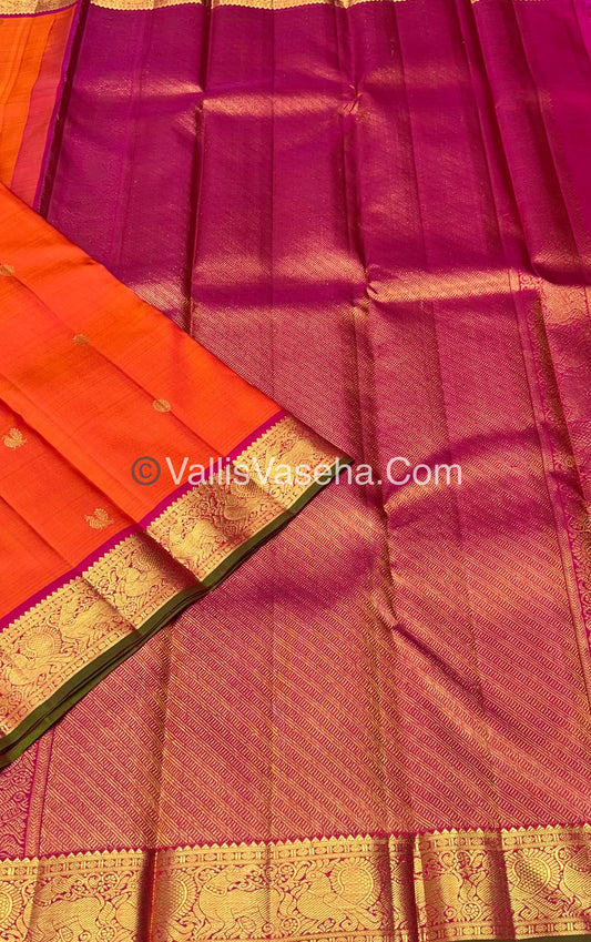 Pure Kanchipuram Silk Saree - Orange & Pink Combo - VVPS014