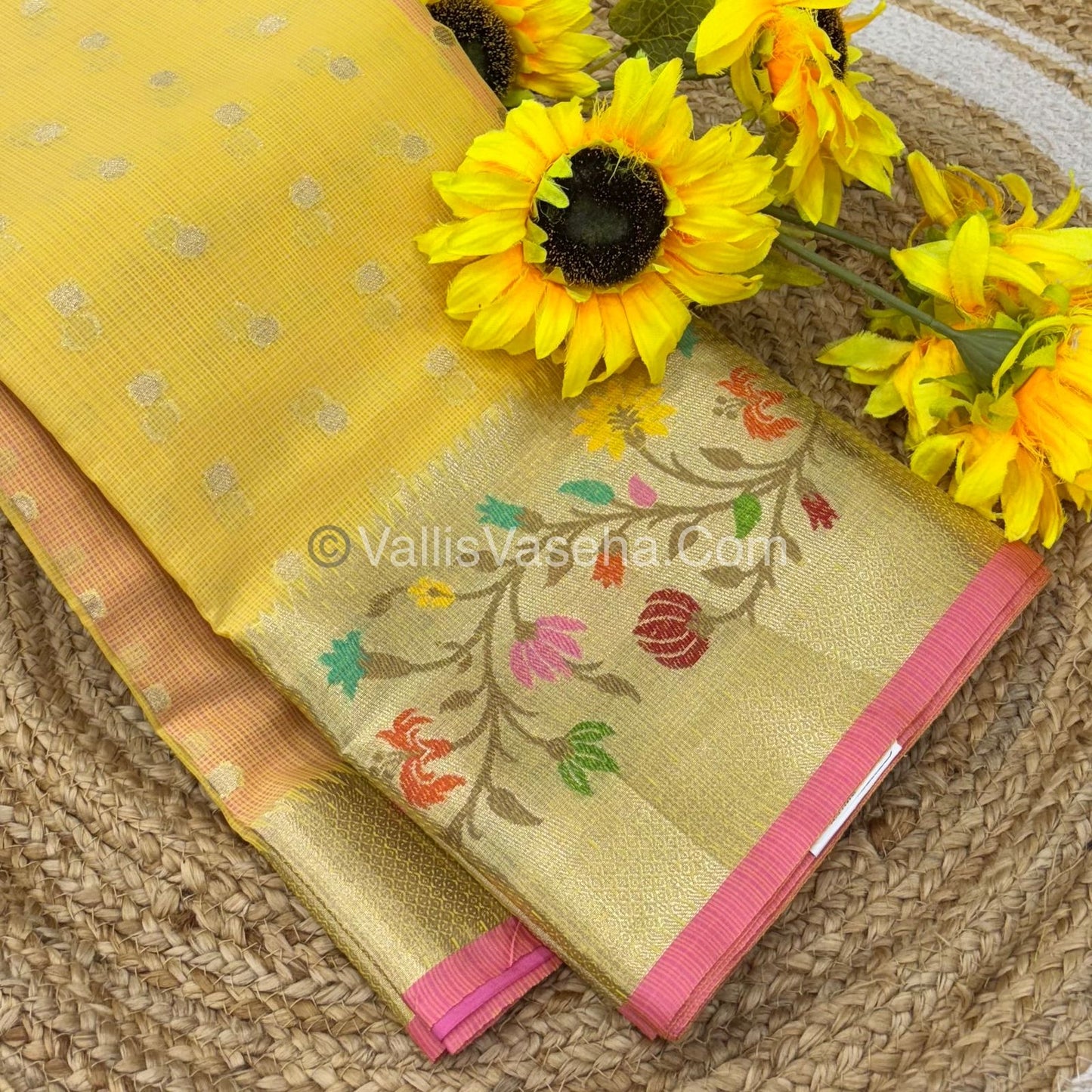 Kota Saree - Paithani Border - Yellow with Pink - VVKPS001