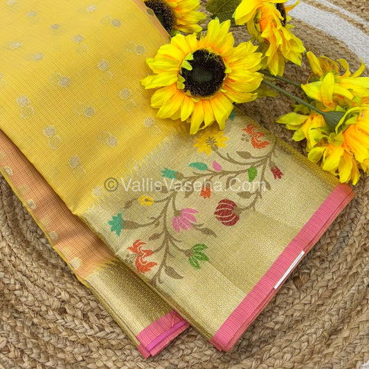 Kota Saree - Paithani Border - Yellow with Pink - VVKPS001