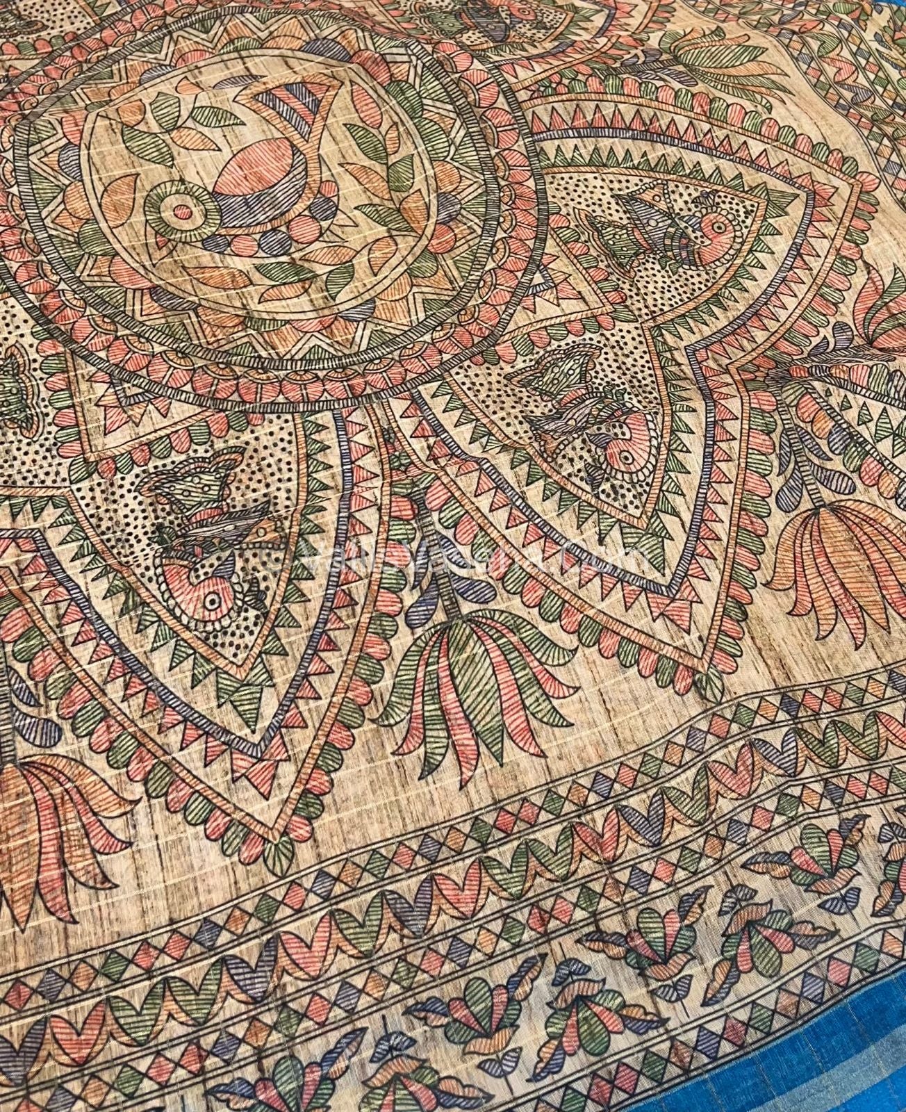 Semi Chanderi Saree - Fusion Of Bandhini & Madhubani- VVSCS002