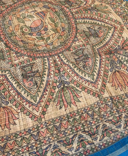 Semi Chanderi Saree - Fusion Of Bandhini & Madhubani- VVSCS002