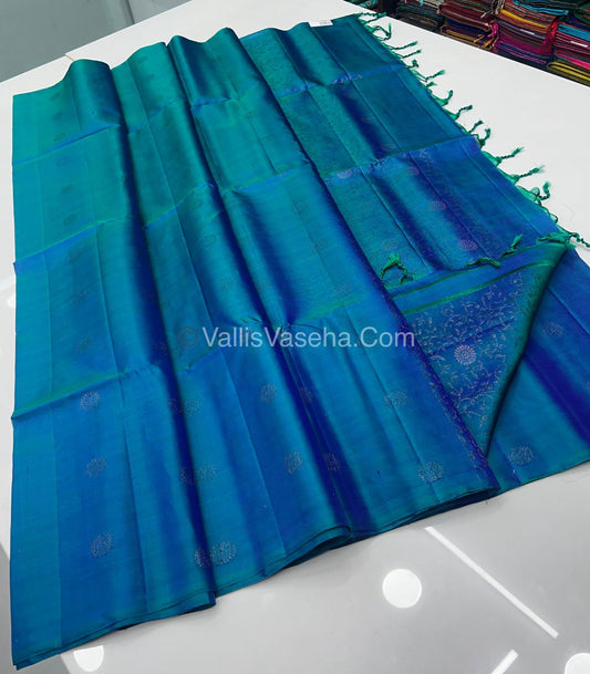 Pure Soft Silk Saree - Border Less - Peacock Blue Shade - VVPSS055