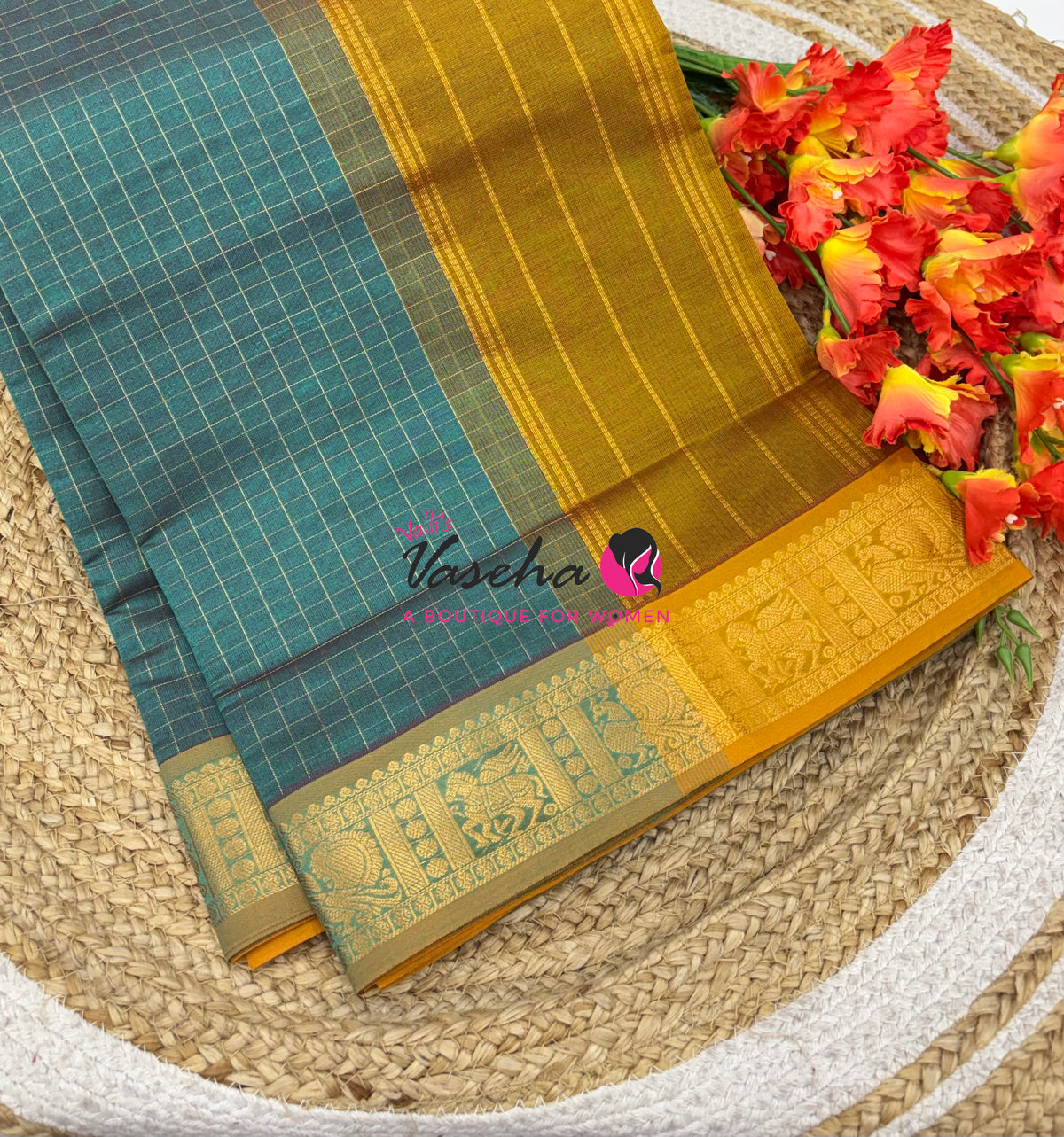 Semi Silk Cotton Saree - Checks Pattern - VVSSC019