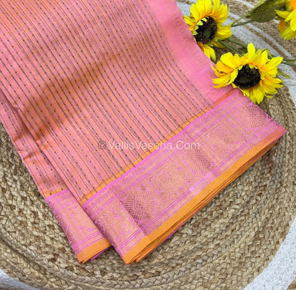 Pure Silk Cotton Saree - Peach With pink - Lakshadeepam Design - VVPLD001