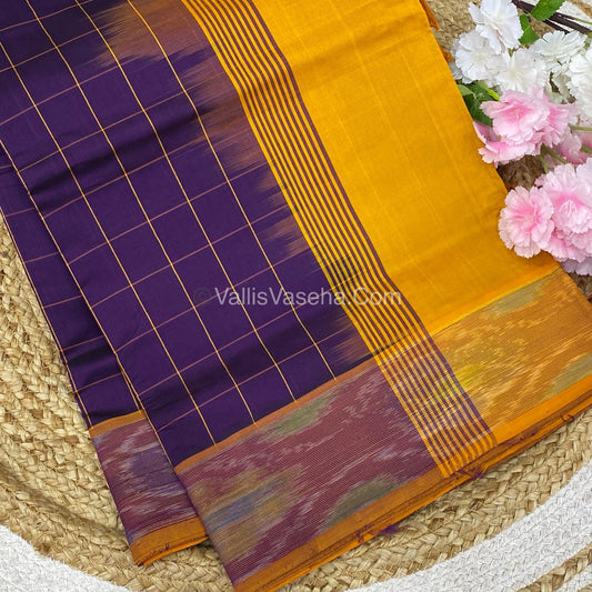 Semi Silk Cotton Saree - Violet & Yellow   - VVSSC001