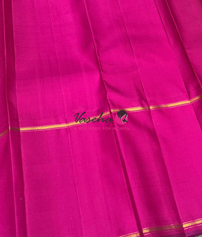 Pure Vintage Korvai Kanchipuram Silk Saree - Ganga Jamuna Style - Yellow & Pink/Green Combo - VVPS053