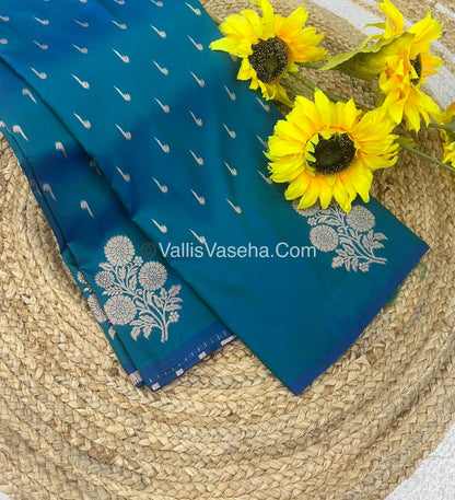 Semi Soft Silk - Flower  Butta Border - Peacock Blue Shade -VVSSS016