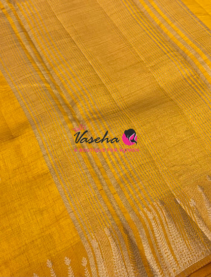 Semi Tussar Silk Saree | Yellow shade |VVSTS050