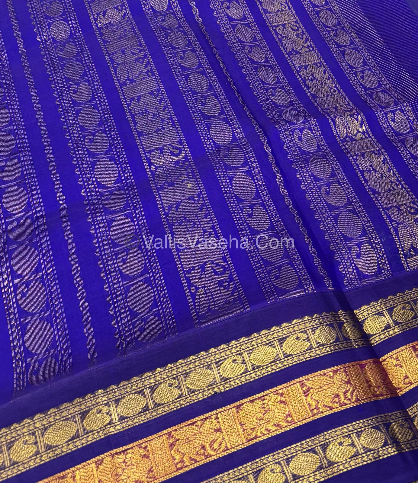 Pure Korvai Silk Cotton - Green with Blue - VVKSC025