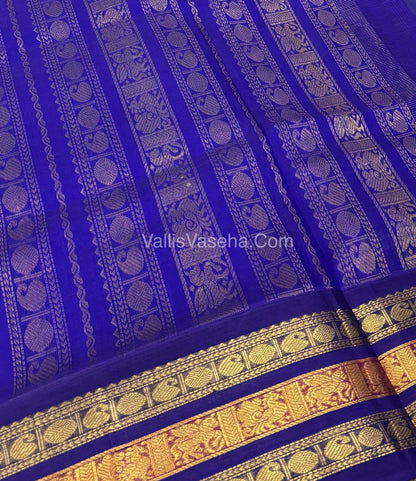 Pure Korvai Silk Cotton - Green with Blue - VVKSC025