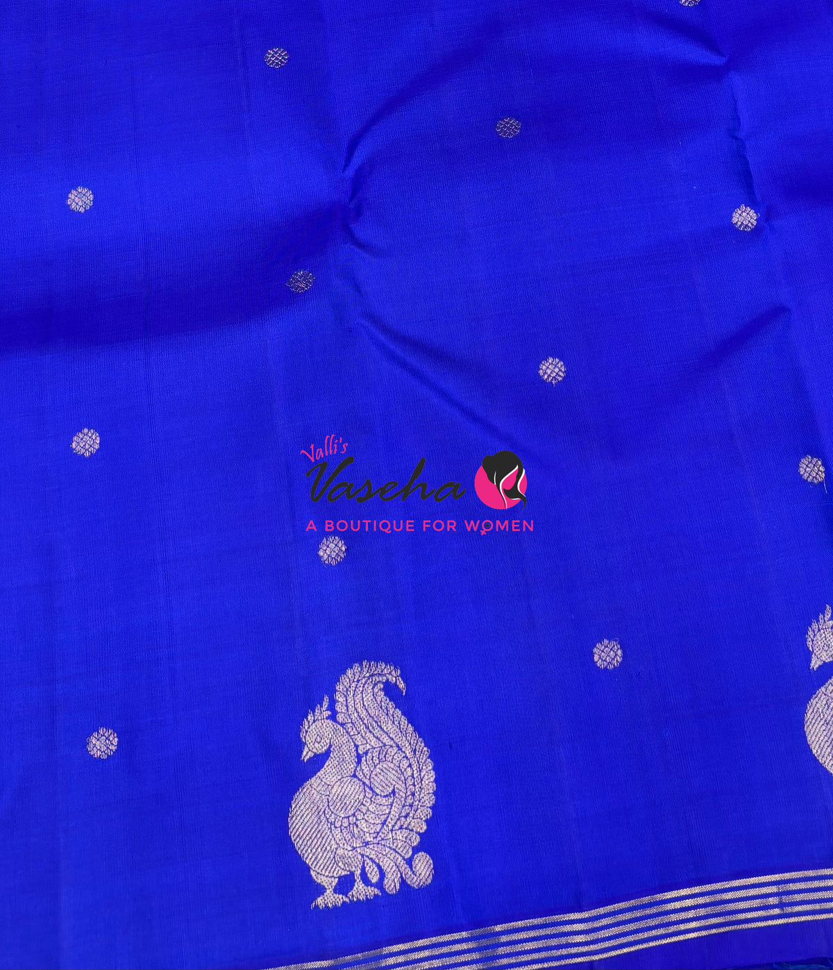Pure Kanchipuram Silk Saree - Mayil Butta Border - Blue Shade - VVPS006