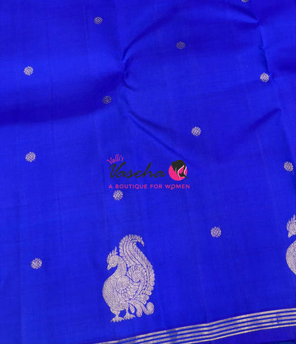 Pure Kanchipuram Silk Saree - Mayil Butta Border - Blue Shade - VVPS006