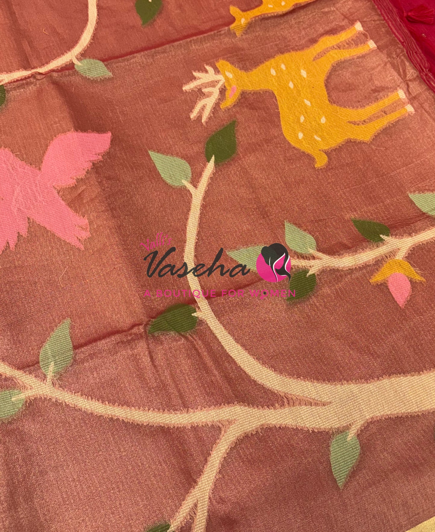 Semi Duppion Tussar Silk Saree | Red Shade |VVSDT001