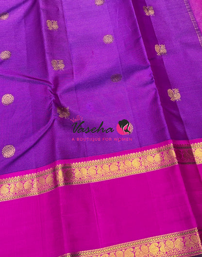 Pure Kanchipuram Silk Saree - Vairavoosi Design  - Purplish Pink & Pink Combo - VVPS014