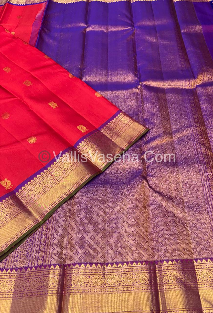 Pure Kanchipuram Silk Saree - Red & Purple Shade  - VVPS022