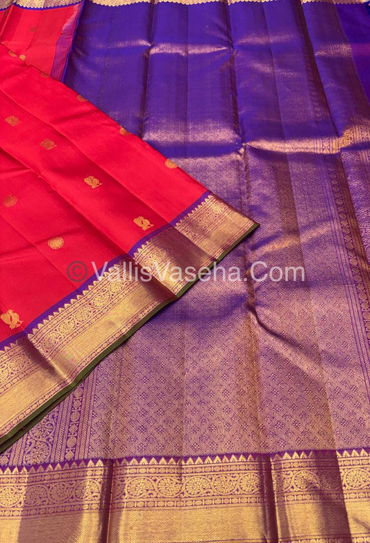 Pure Kanchipuram Silk Saree - Red & Purple Shade  - VVPS022