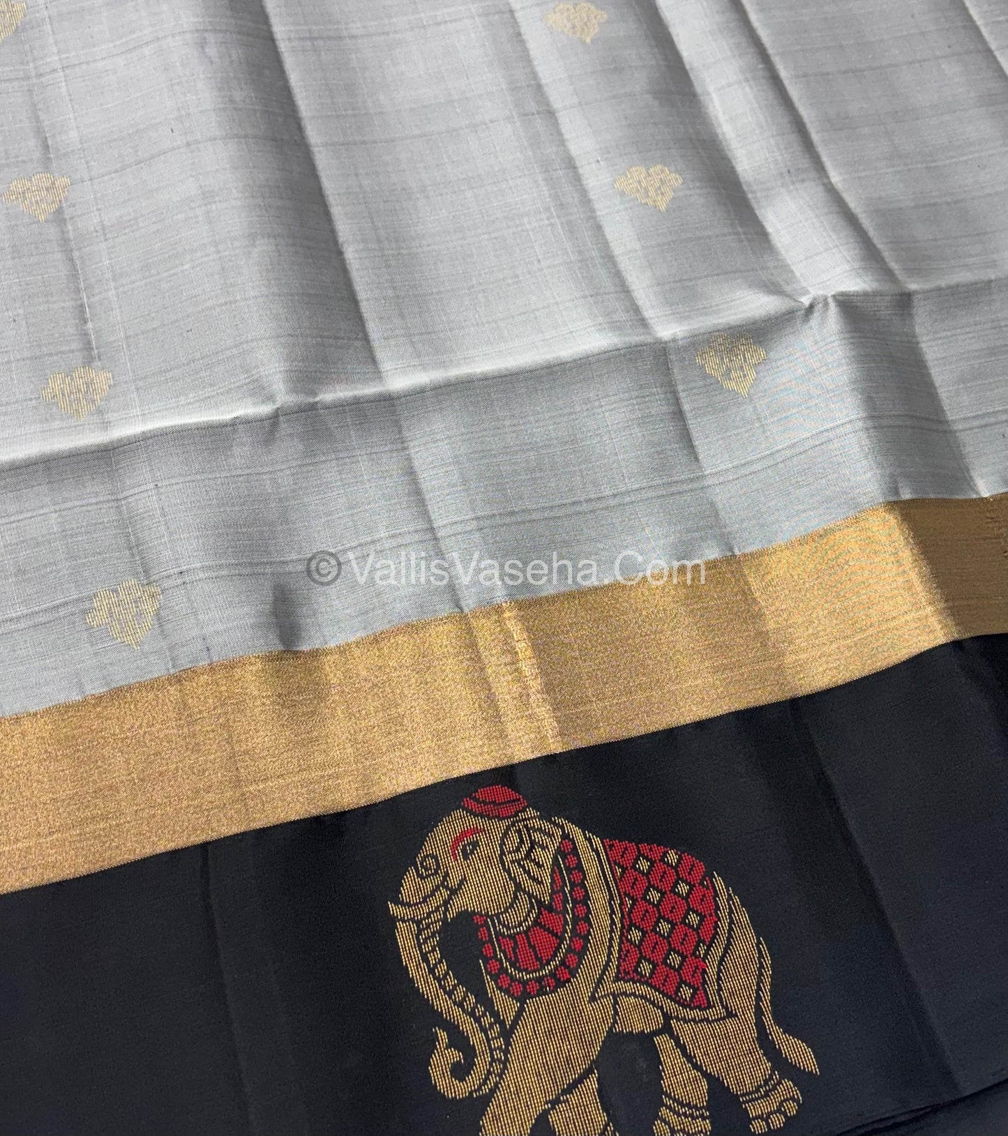 Half Mixed Soft Silk Saree - Grey with Black - VVPSS028