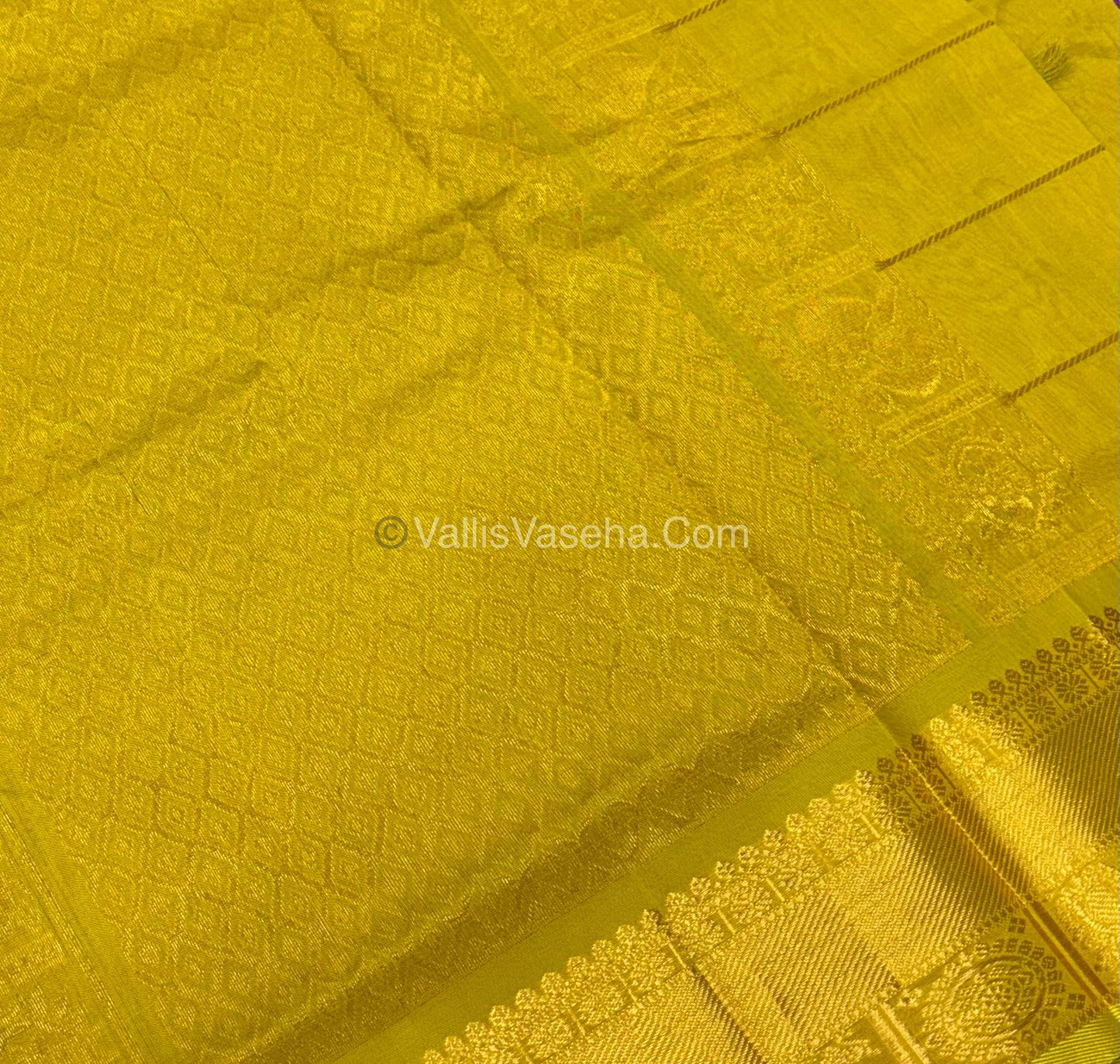 Pure Silk Cotton Saree - Mayil & Chakkaram Design - Purple With Yellow Shade - VVMC001