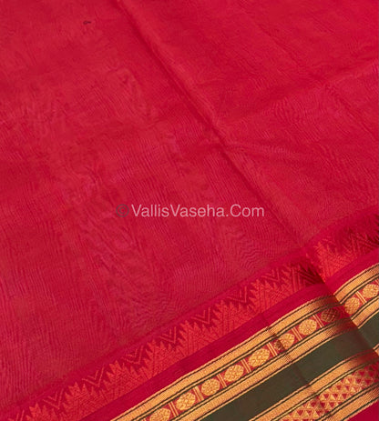 Pure Korvai Silk Cotton - Checks Pattern - Peach  with Red Shade  - VVKSC015