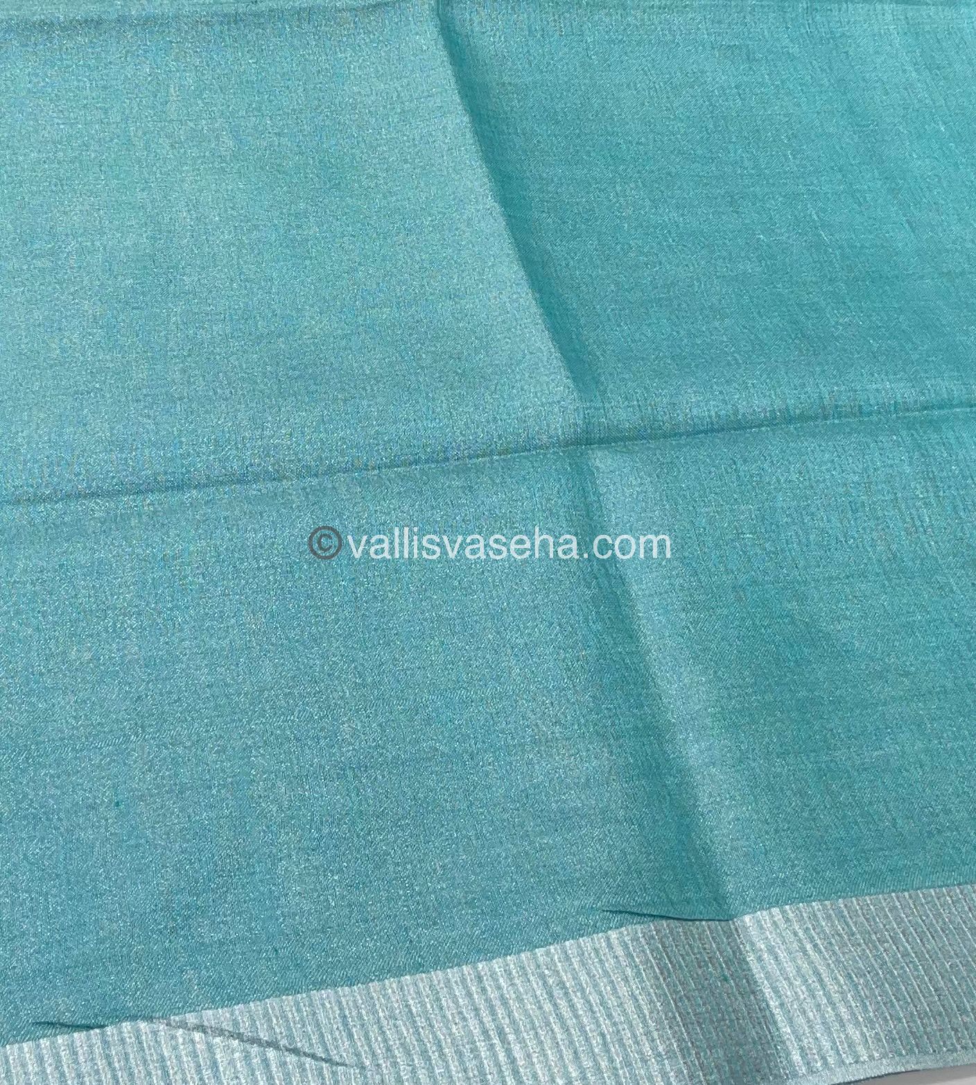Tissue Linen Saree - Bluish Green - Double tone Shade - VVTLS001