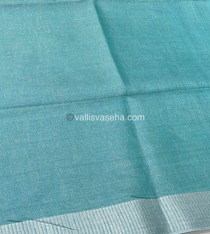 Tissue Linen Saree - Bluish Green - Double tone Shade - VVTLS001